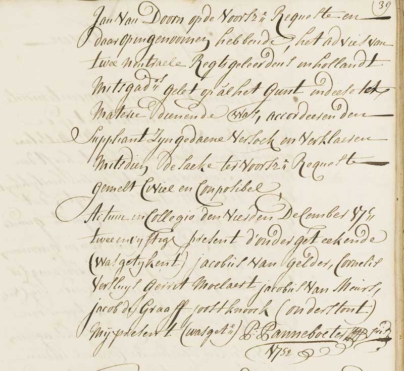 Nicolaas Huijsers wordt niet vervolgd (West-Brabants Archief, toegang 0407, Schepenbank Fijnaart inventarisnummer 74, Criminele rol, aug 1740-juli 1802, scan 41)