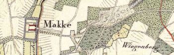 Kasteel Makken en de Wiegenberg op de topografische kaart van 1838