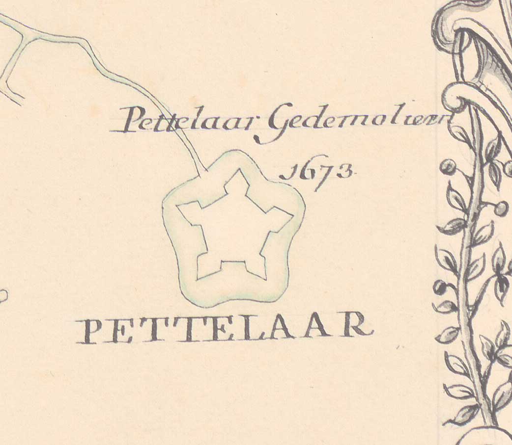 Pettelaarse Schans op een kopie van een kaart uit 1674 (bron: BHIC, inv. nr. 343-000683)