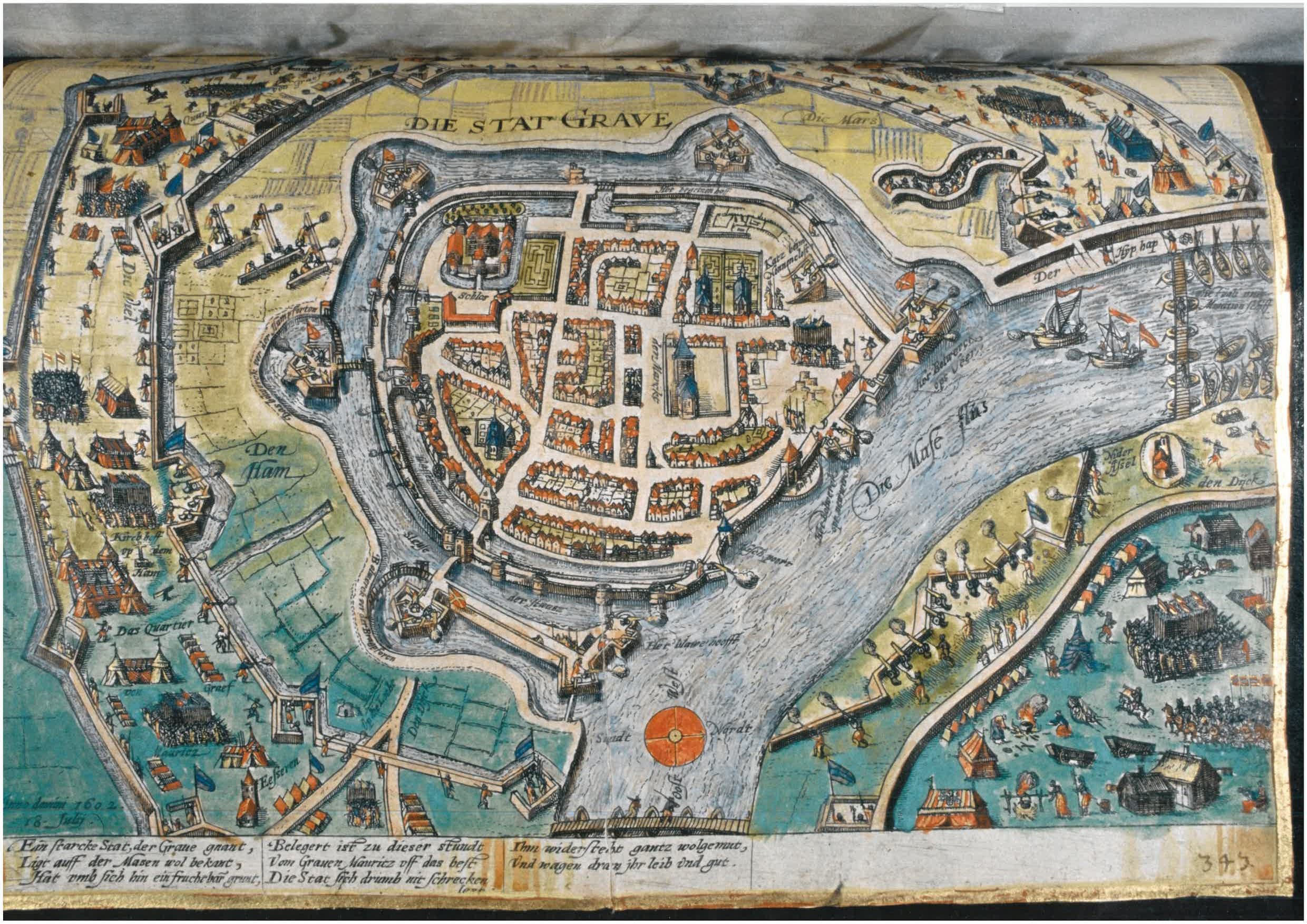 Kaart van het beleg van Grave in 1602