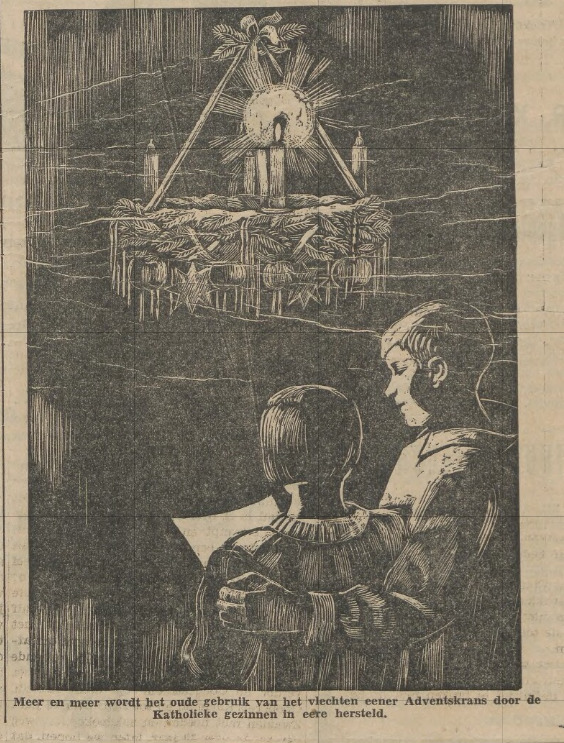 Prachtige afbeelding van een adventskrans in de Graafsche Courant (1939)
