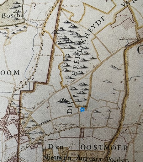 Het gebied op de kaart van J.B. Adan, c. 1783