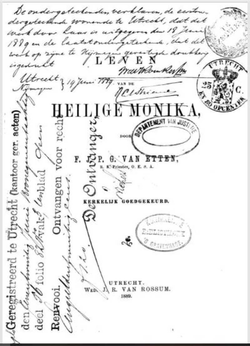 Titelpagina Leven van de Heilige Monika door F.J.P.G. van Etten