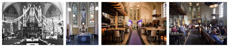 Foto’s: de twee links uit archief Vijf Heiligen Parochie en de twee rechts uit bezit restaurant Onze Kerk.