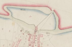 Geldropse watermolen op de kadasterkaart van 1832. De twee waterraderen zijn ingetekend. Klik voor een vergroting