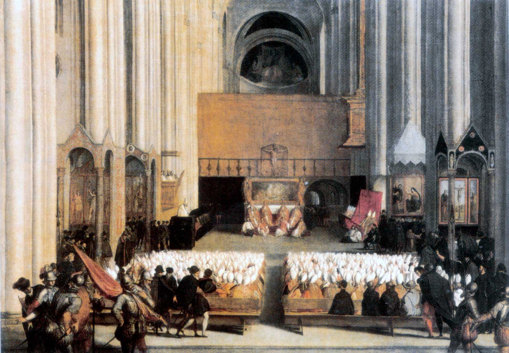Concilie van Trente in 1563 (Schilderij toegeschreven aan Titiaan. Bron: Wikimedia Commons. Publiek domein)