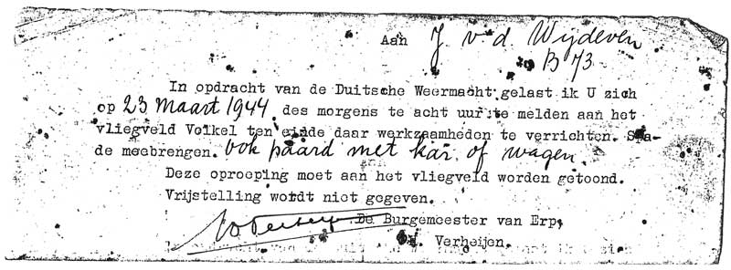 Aanwijsbriefje voor Fliegerhorst Volkel, 1944