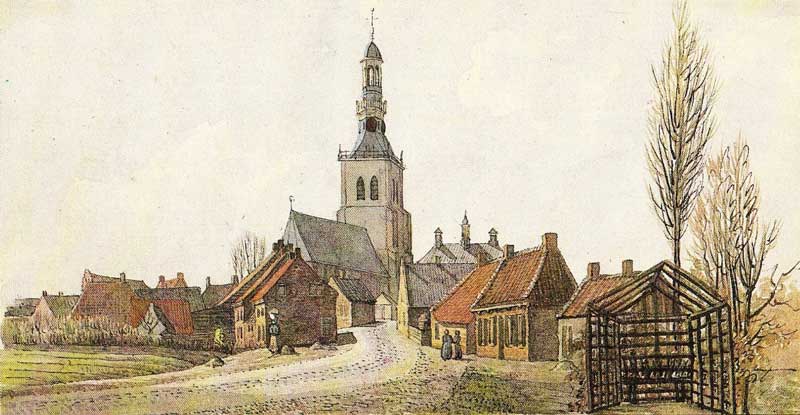 Het centrum van Etten in 1832 (tekening D.Th. Gevers van Endegeest)