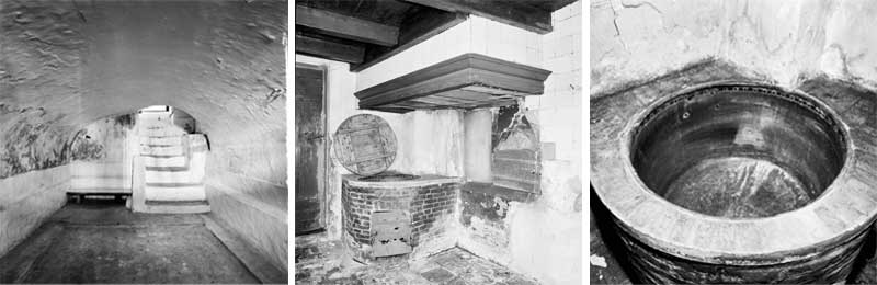 De kelder, brouwhuis en brouwketel (foto's: P. van Galen, 1993. Bron: Rijksdienst voor het Cuitureel Erfgoed, fotonummer 302.980, 302.976 en 302.974, CC BY-SA 3.0)