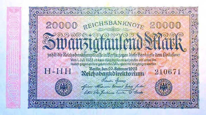 20.000 Reichsmark uit de crisistijd (bron: Pixabay)