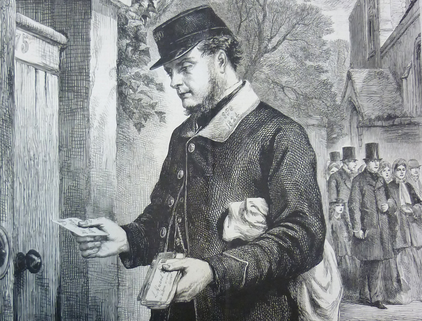 Postbode uit de 19e eeuw, illustratie uit het Engelse tijdschrift The British Postman. 