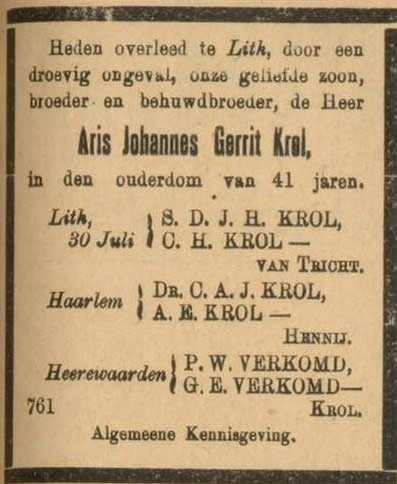 Overlijdensbericht Aris Krol, 1906