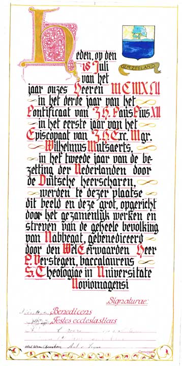 De oorkonde van de Mariagrot op Nabbegat (ingestuurd door Piet van Gerwen namens Heemkundekring Zeeland)