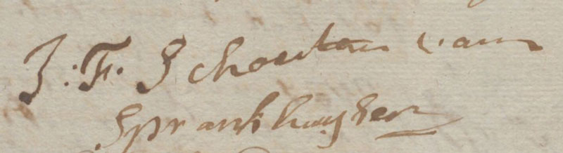 De handtekening van Jacobus Schouten van Sprankhuijsen