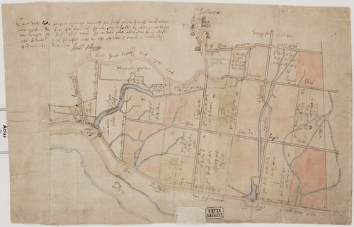 Ossendrecht, Landmeterskaart van de polder van Ossendrecht, Bollaert, Abraham, 1654 (WBA, Kaarten Raad en Rekenkamer Bergen op Zoom, BOZ009000962)