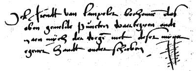 Ondertekening door Arendt van Lampeler van het Munsterse contract anno 1573