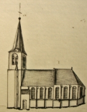 de kerk op een tekening van Verhees uit 1806