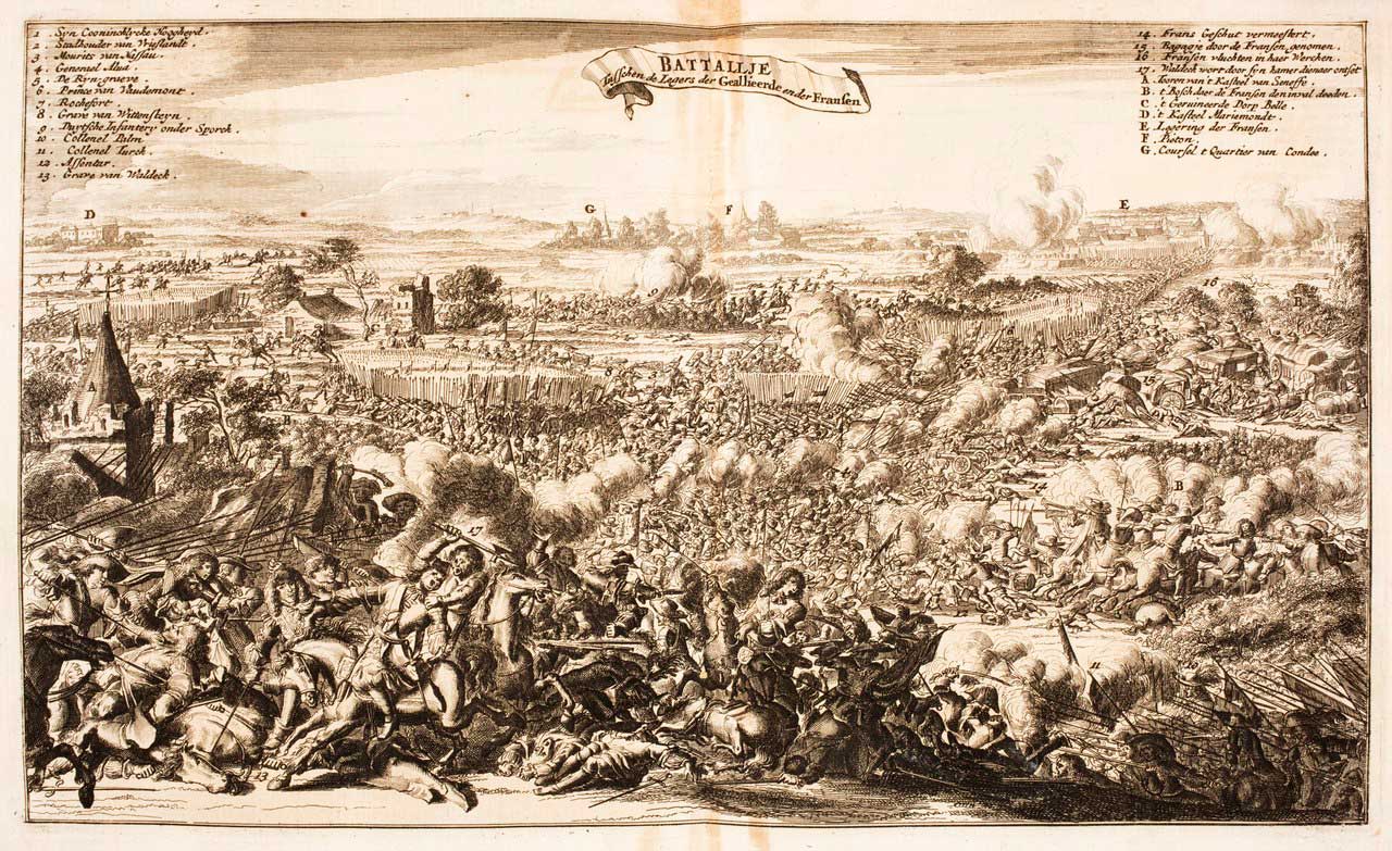De Slag bij Seneffe door Lambert van den Bos, 1675 (bron: Wikimedia Commons; publiek domein)