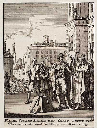 Onthoofding van Karel I (ets van Jan Luyken, 1698. Bron: Wikimedia Commons. Publiek domein)
