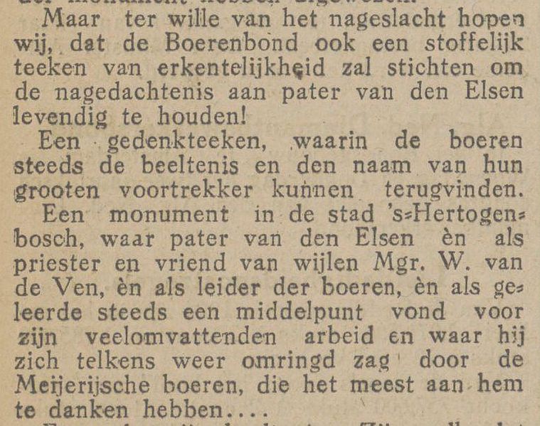 Berichtje uit Tilburgsche Courant 1925, naar aanleiding van overlijden van pater Van den Elsen