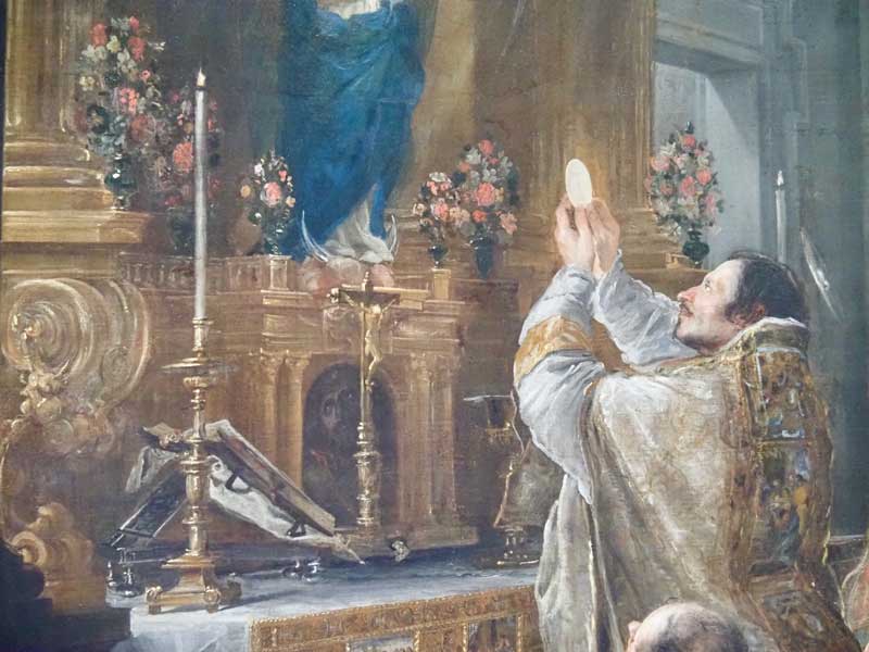 Priester met hostie (Juan Carreño de Miranda, 1666. Louvre Museum Parijs via Wikimedia Commons. Publiek domein)
