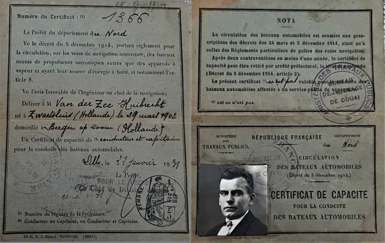 Voor- en achterzijde van het Franse vaarbewijs (bron: Trix van der Zee)